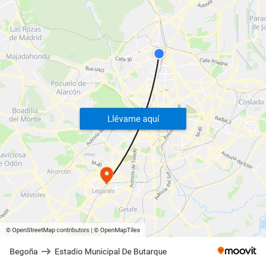 Begoña to Estadio Municipal De Butarque map