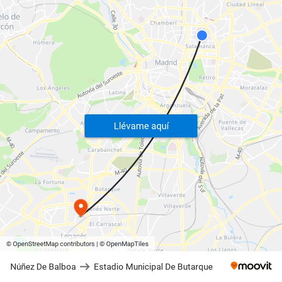 Núñez De Balboa to Estadio Municipal De Butarque map