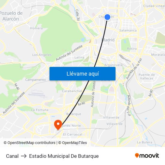 Canal to Estadio Municipal De Butarque map