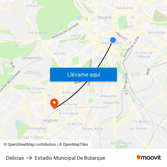 Delicias to Estadio Municipal De Butarque map