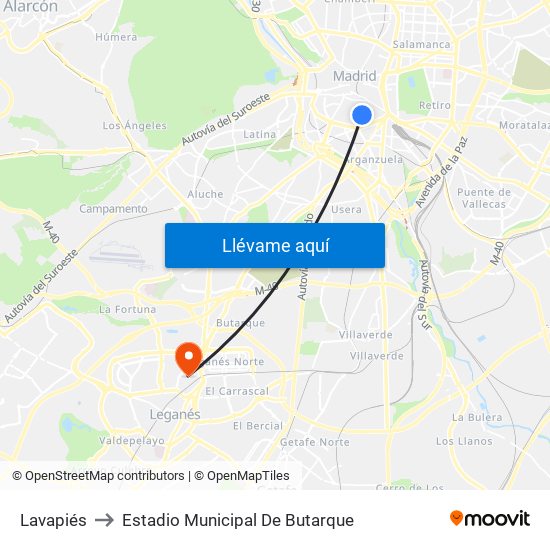 Lavapiés to Estadio Municipal De Butarque map