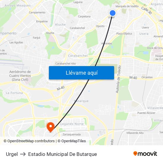 Urgel to Estadio Municipal De Butarque map