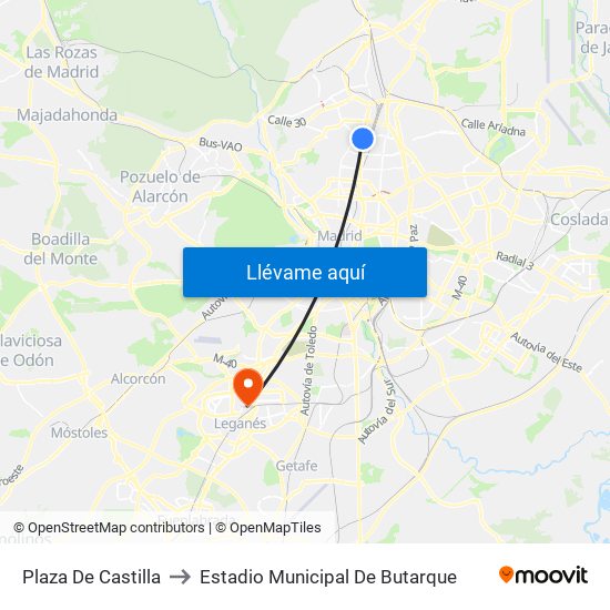 Plaza De Castilla to Estadio Municipal De Butarque map