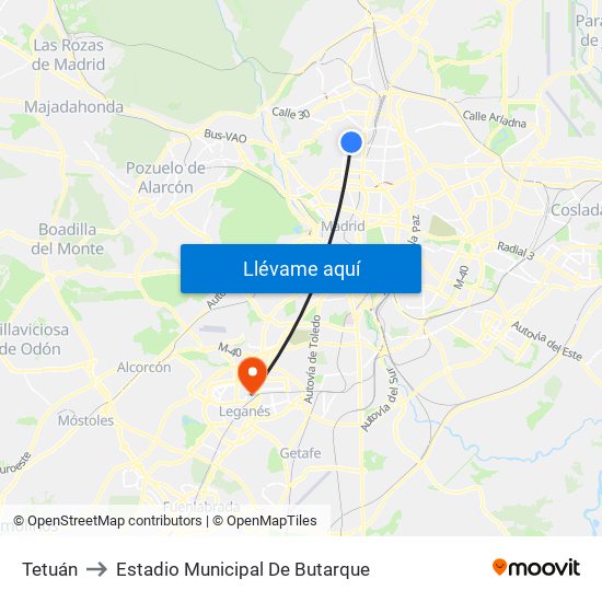 Tetuán to Estadio Municipal De Butarque map
