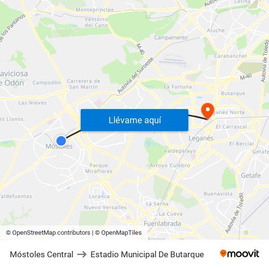 Móstoles Central to Estadio Municipal De Butarque map