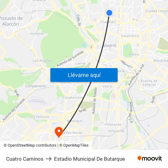 Cuatro Caminos to Estadio Municipal De Butarque map