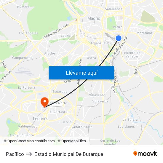 Pacífico to Estadio Municipal De Butarque map