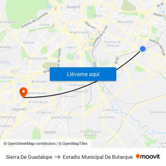Sierra De Guadalupe to Estadio Municipal De Butarque map
