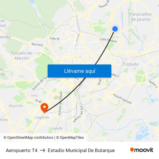 Aeropuerto T4 to Estadio Municipal De Butarque map