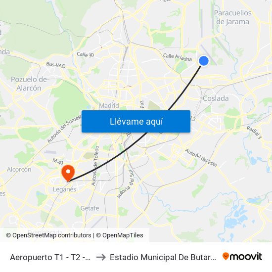 Aeropuerto T1 - T2 - T3 to Estadio Municipal De Butarque map