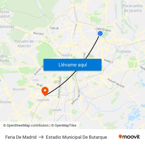 Feria De Madrid to Estadio Municipal De Butarque map