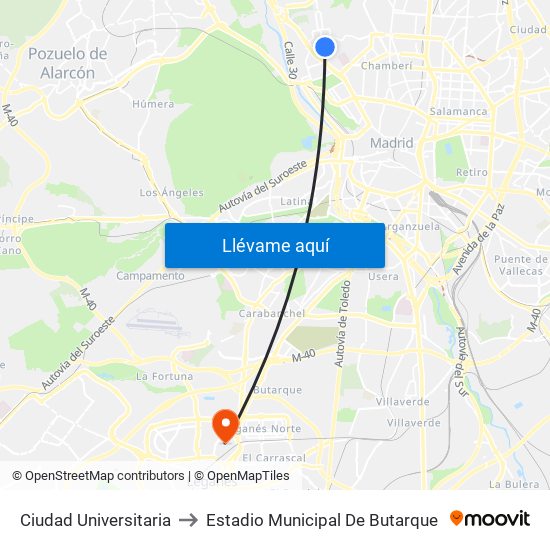 Ciudad Universitaria to Estadio Municipal De Butarque map