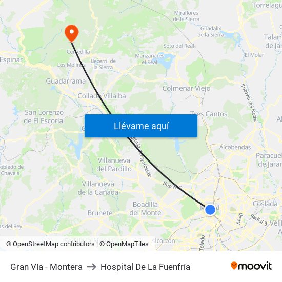Gran Vía - Montera to Hospital De La Fuenfría map