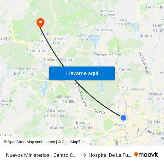 Nuevos Ministerios - Centro Comercial to Hospital De La Fuenfría map
