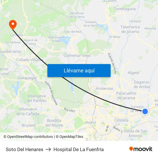Soto Del Henares to Hospital De La Fuenfría map