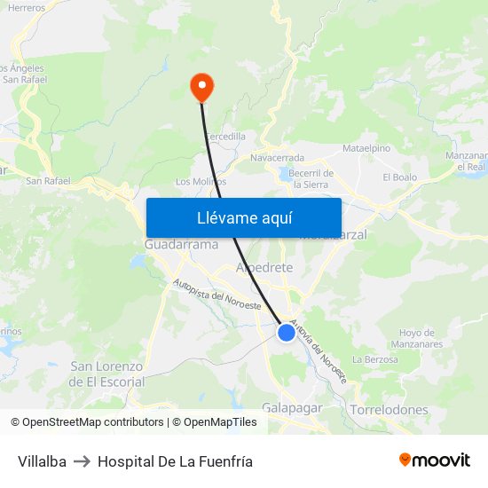 Villalba to Hospital De La Fuenfría map