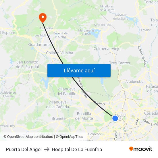 Puerta Del Ángel to Hospital De La Fuenfría map
