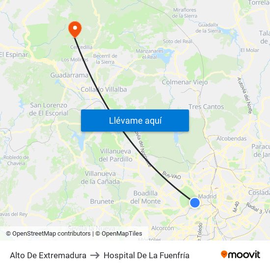 Alto De Extremadura to Hospital De La Fuenfría map