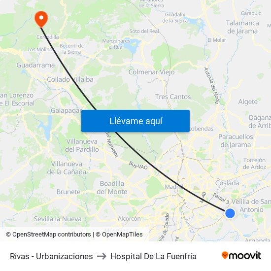 Rivas - Urbanizaciones to Hospital De La Fuenfría map