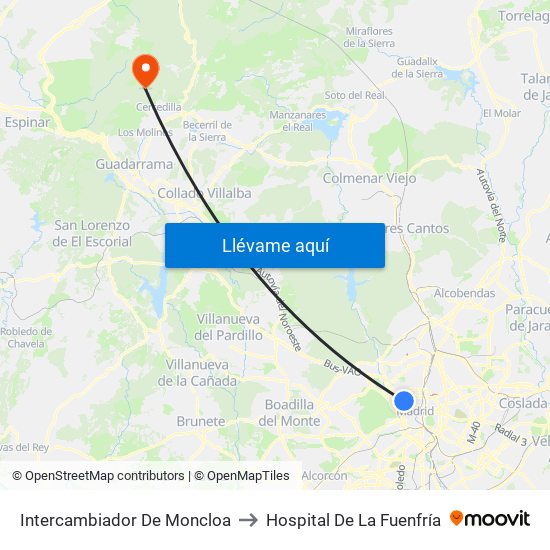 Intercambiador De Moncloa to Hospital De La Fuenfría map