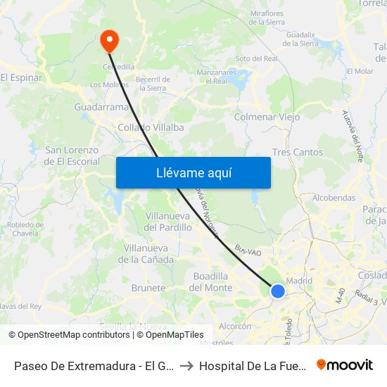 Paseo De Extremadura - El Greco to Hospital De La Fuenfría map
