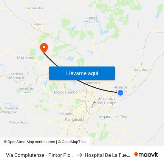 Vía Complutense - Pintor Picasso to Hospital De La Fuenfría map