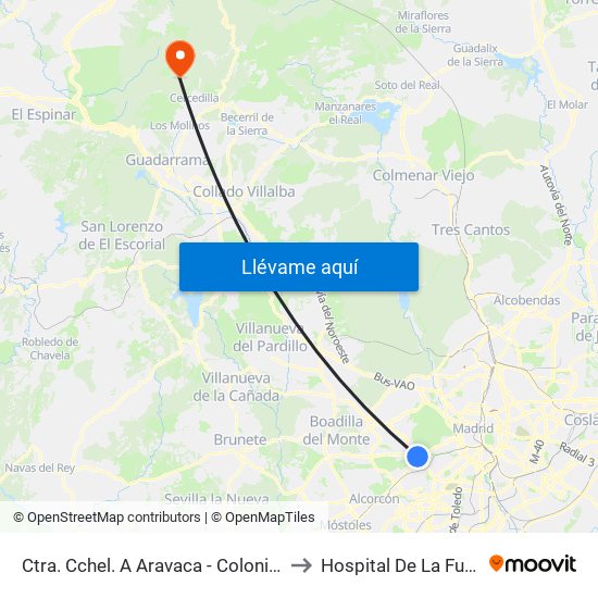 Ctra. Cchel. A Aravaca - Colonia Jardín to Hospital De La Fuenfría map