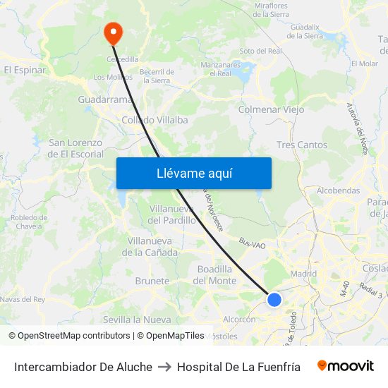 Intercambiador De Aluche to Hospital De La Fuenfría map