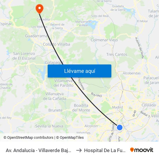 Av. Andalucía - Villaverde Bajo Cruce to Hospital De La Fuenfría map