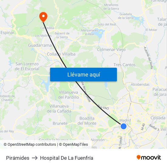 Pirámides to Hospital De La Fuenfría map