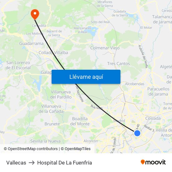 Vallecas to Hospital De La Fuenfría map