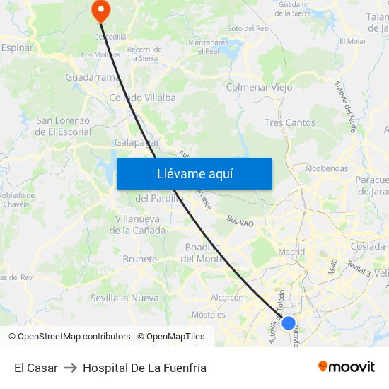 El Casar to Hospital De La Fuenfría map