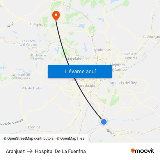 Aranjuez to Hospital De La Fuenfría map