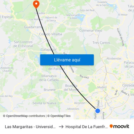 Las Margaritas - Universidad to Hospital De La Fuenfría map