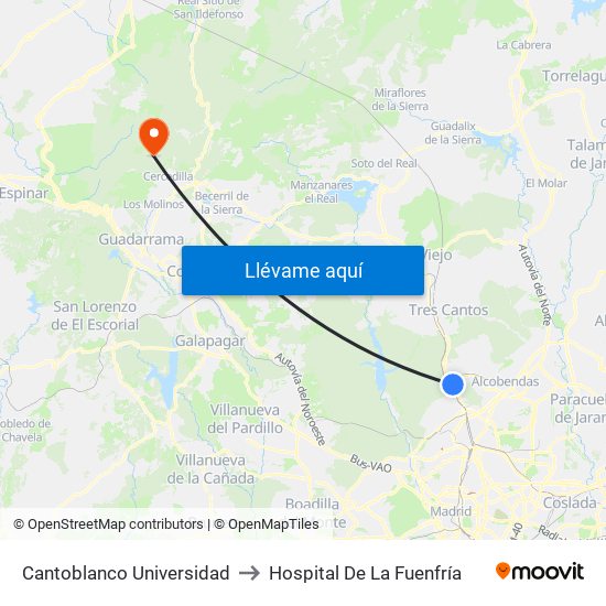 Cantoblanco Universidad to Hospital De La Fuenfría map