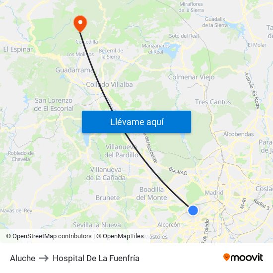Aluche to Hospital De La Fuenfría map