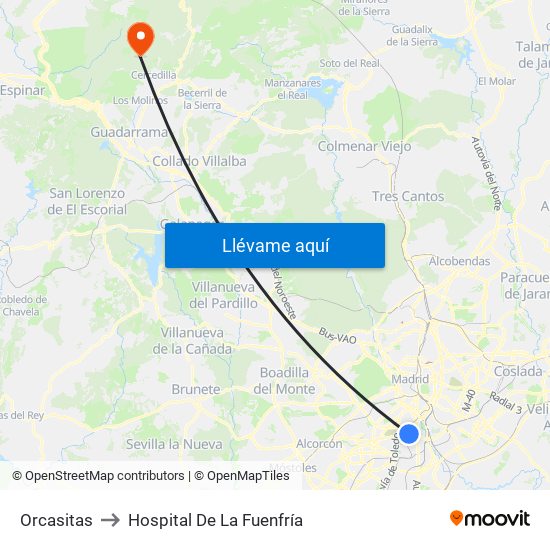 Orcasitas to Hospital De La Fuenfría map