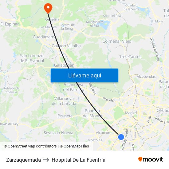 Zarzaquemada to Hospital De La Fuenfría map