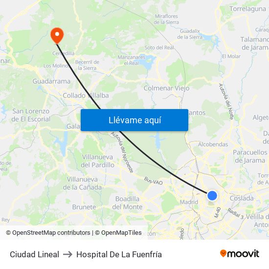 Ciudad Lineal to Hospital De La Fuenfría map