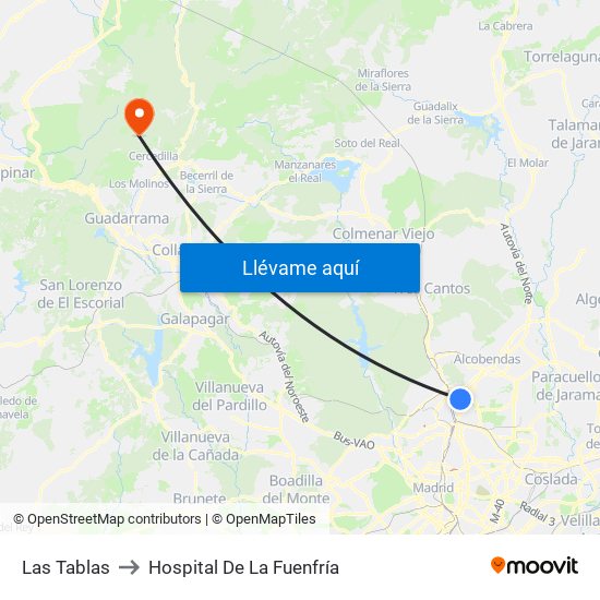 Las Tablas to Hospital De La Fuenfría map