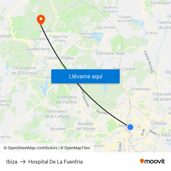 Ibiza to Hospital De La Fuenfría map