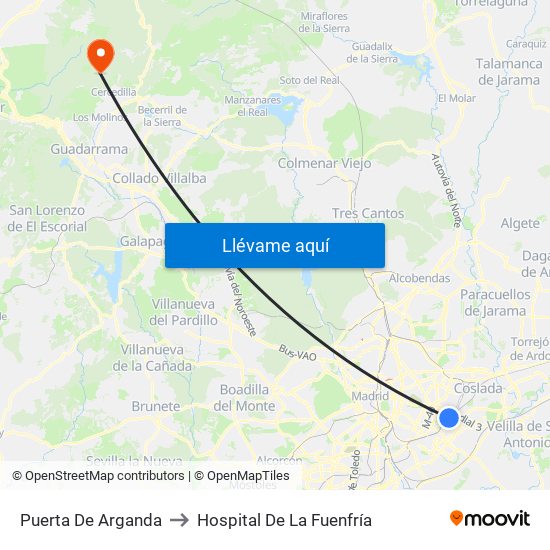 Puerta De Arganda to Hospital De La Fuenfría map