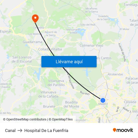 Canal to Hospital De La Fuenfría map