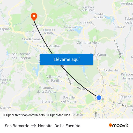 San Bernardo to Hospital De La Fuenfría map
