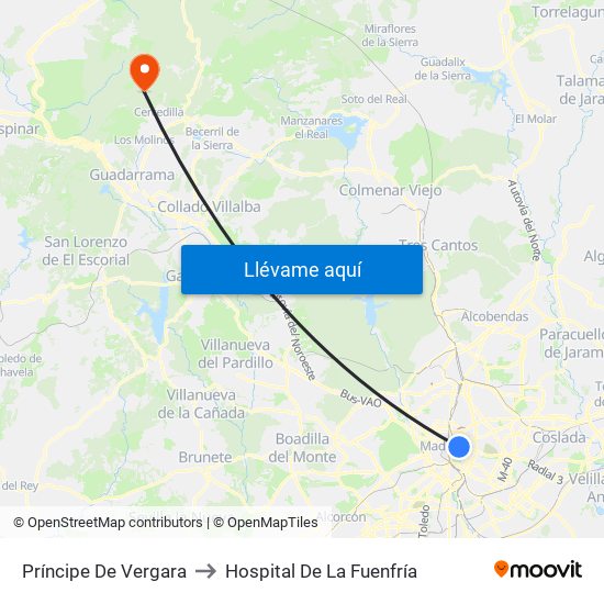 Príncipe De Vergara to Hospital De La Fuenfría map