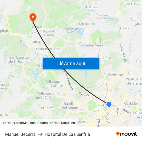 Manuel Becerra to Hospital De La Fuenfría map