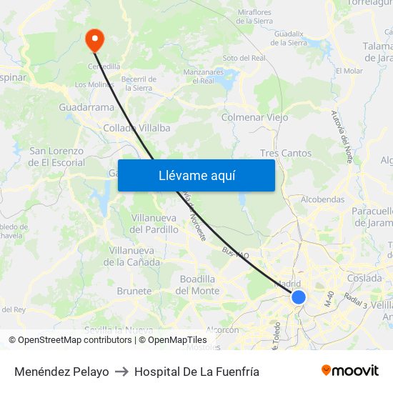 Menéndez Pelayo to Hospital De La Fuenfría map