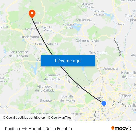 Pacífico to Hospital De La Fuenfría map