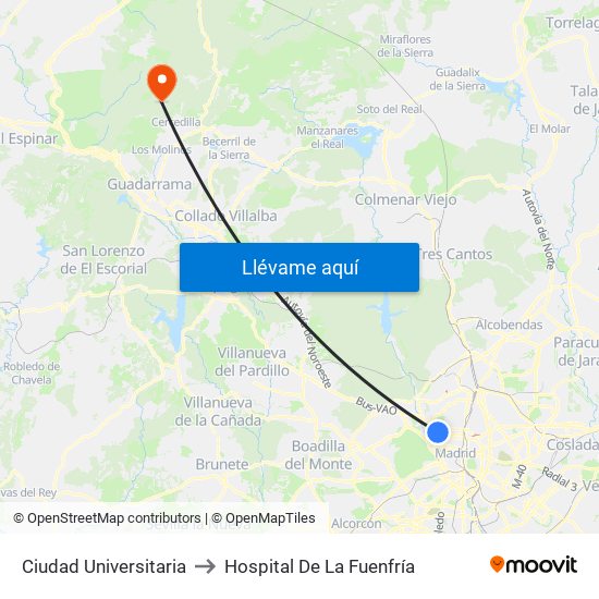 Ciudad Universitaria to Hospital De La Fuenfría map