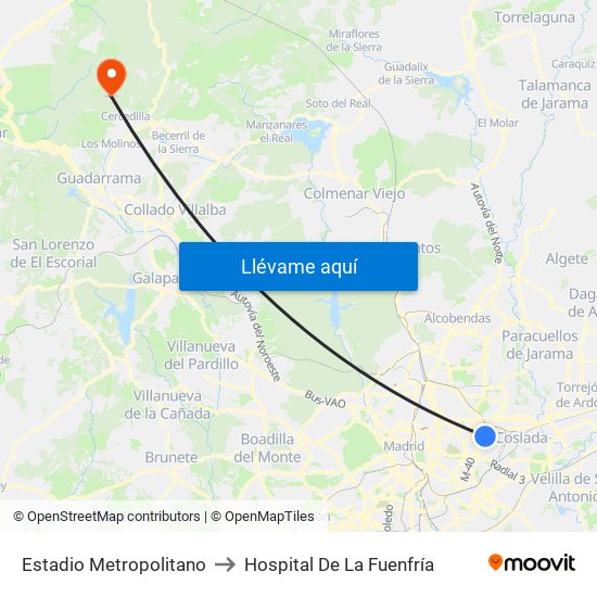 Estadio Metropolitano to Hospital De La Fuenfría map
